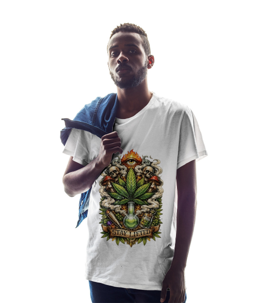 Cannabis Leaf Skull Mushroom Alchemy Eye Stay Lifted Weed Culture T-Shirt