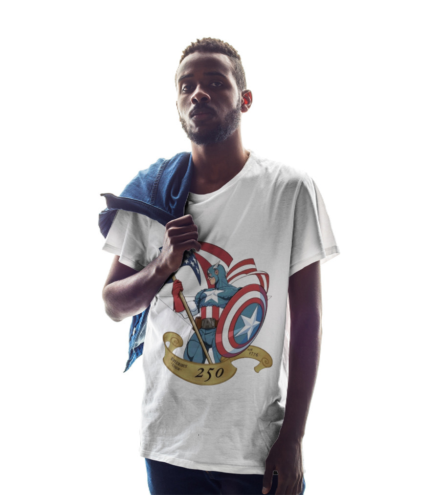 Captain America Marvel 250 E Pluribus Unum EST 1776 Patriotic Hero Shield American Flag T-Shirt