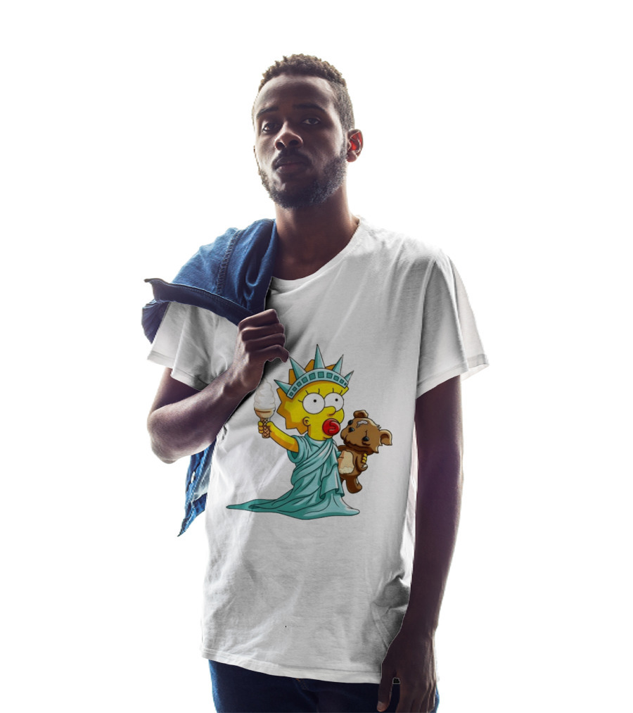 Statue Of Liberty Baby With Ice Cream And Teddy Bear Cartoon T-Shirt