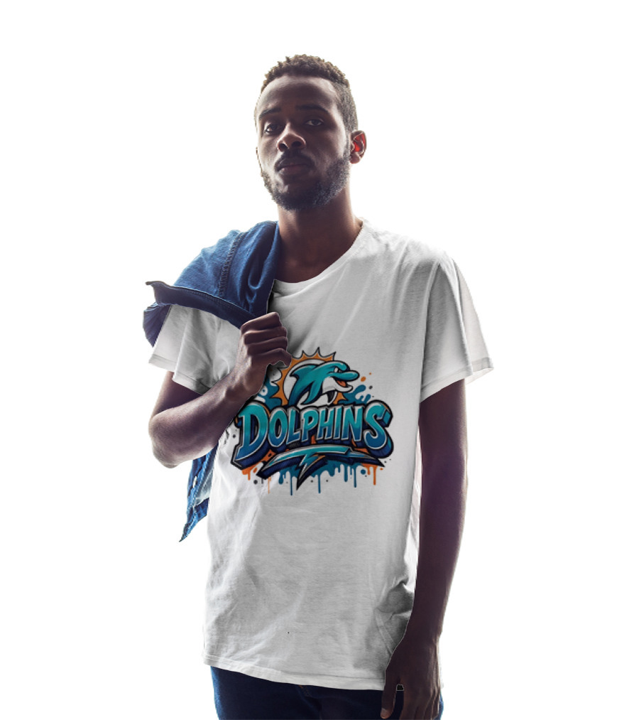 Miami Dolphins Graffiti Football Dolphins Splash Blue Orange T-Shirt