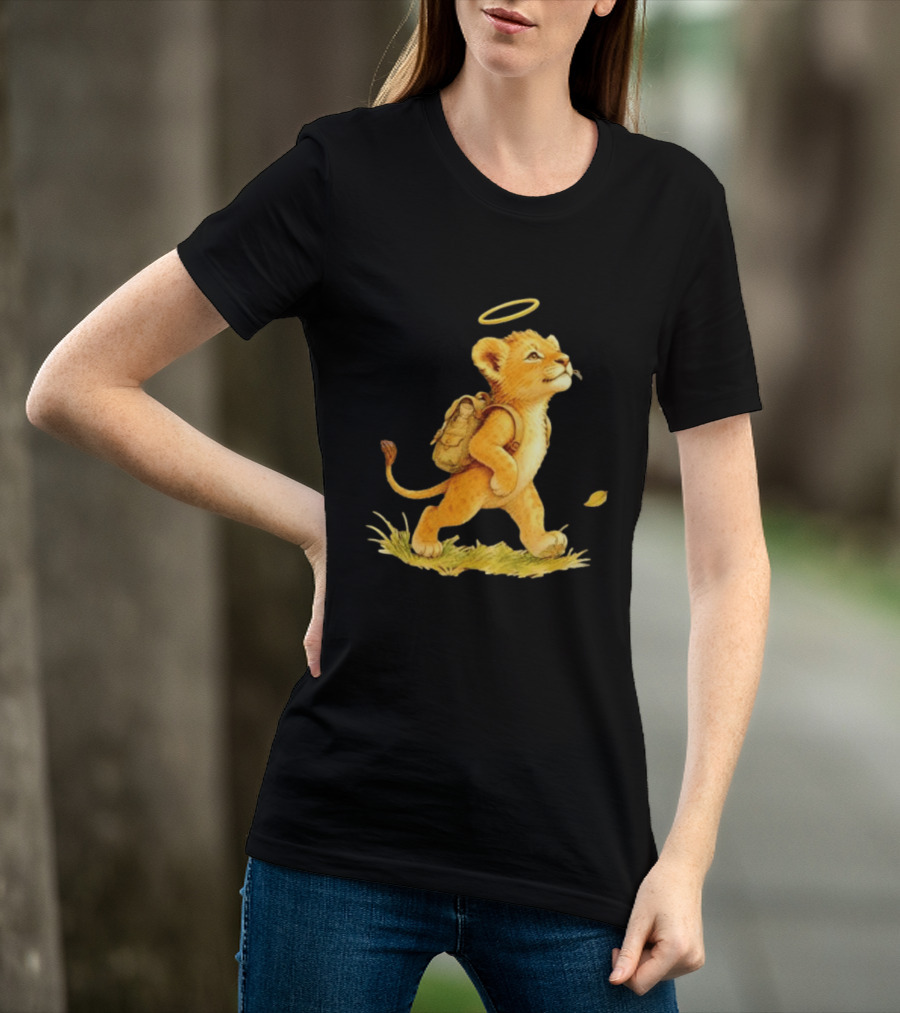 Baby Lion Cub With Halo And Backpack Heading To School T-Shirt