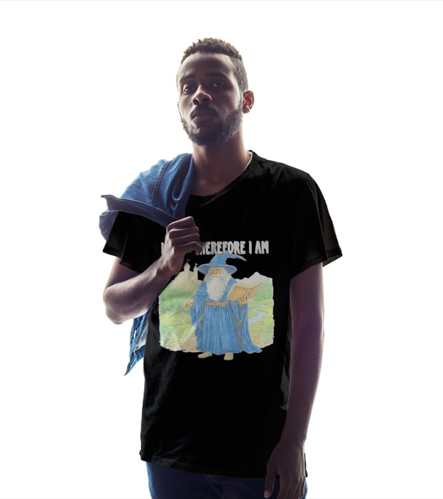 Wizard In Blue Robes With Book And Staff I Larp Therefore I Am T-Shirt