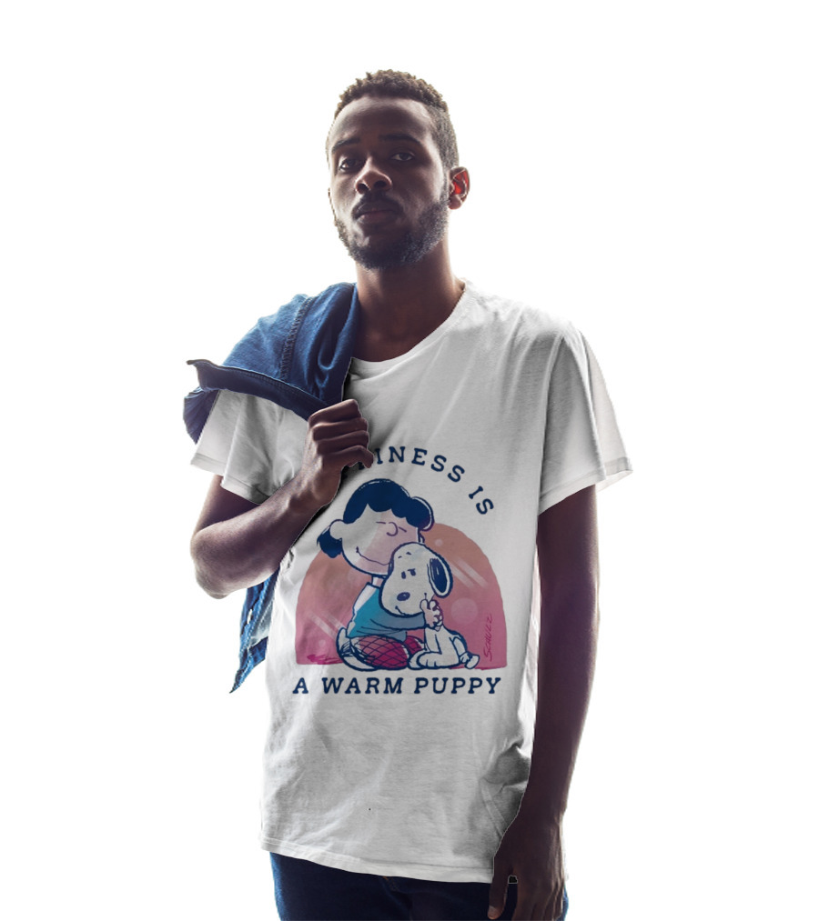 Happiness Is A Warm Puppy Snoopy And Lucy Van Pelt Hugging Moments T-Shirt