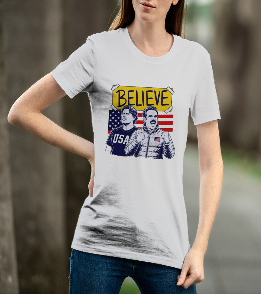 Ted Lasso Coach Beard Believe USA American Flag Scene T-Shirt