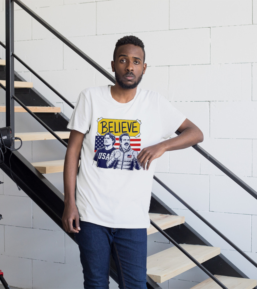 Ted Lasso Coach Beard Believe USA American Flag Scene T-Shirt