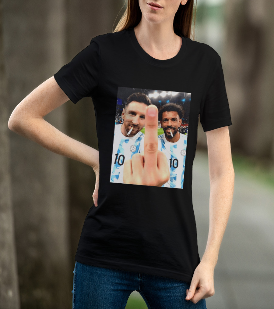 Messi Argentina Vozinha Cape Verde Middle Finger Gesture Football Smokers T-Shirt