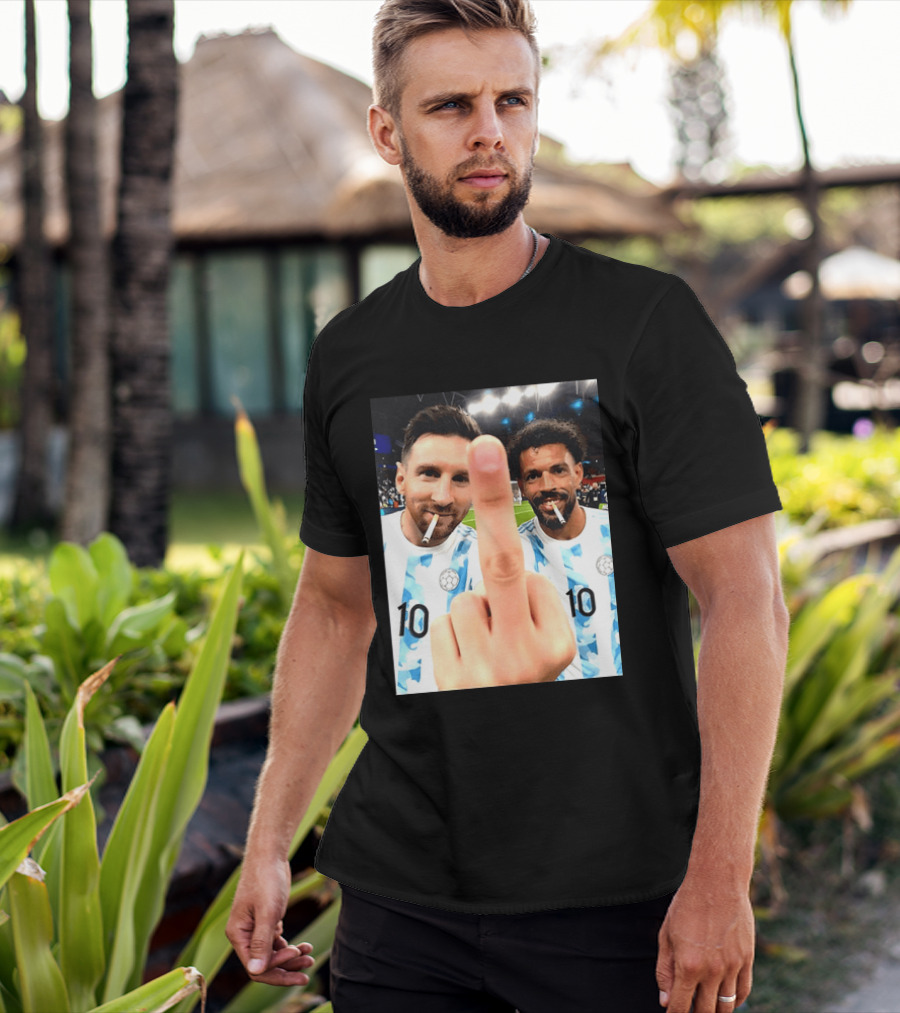 Messi Argentina Vozinha Cape Verde Middle Finger Gesture Football Smokers T-Shirt