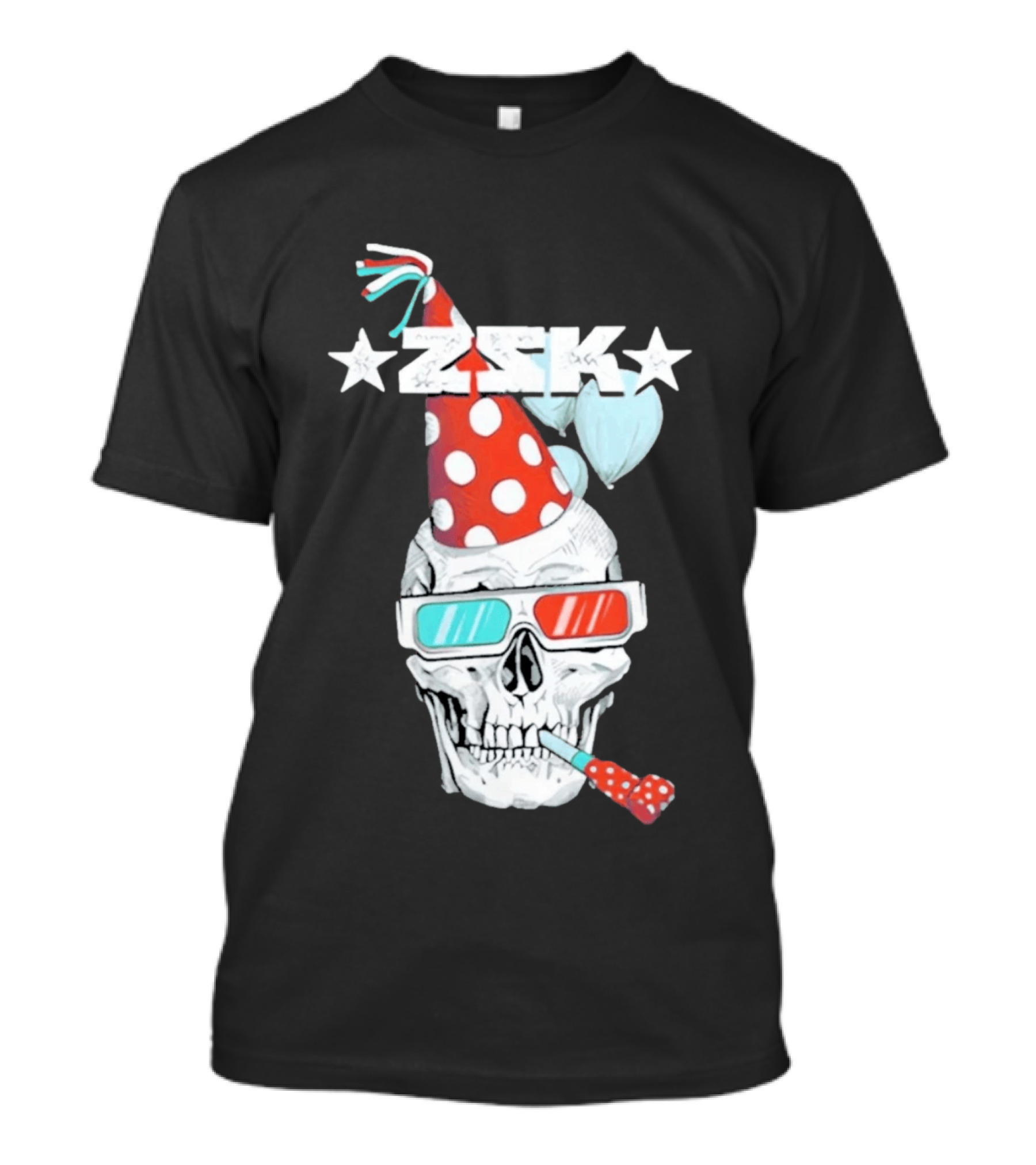 ZSK Skull Party Hat 3D Glasses Fun T-Shirt