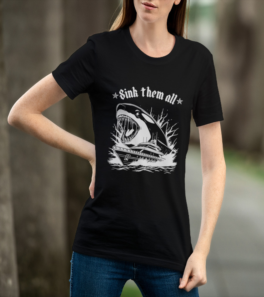 Sink Them All Orca Yacht Attack Scene T-Shirt