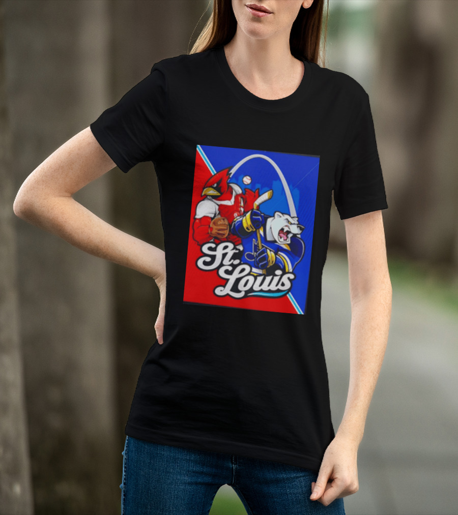 St Louis Cardinals Baseball Blues Hockey Arch Iconic Sports Team Collage T-Shirt