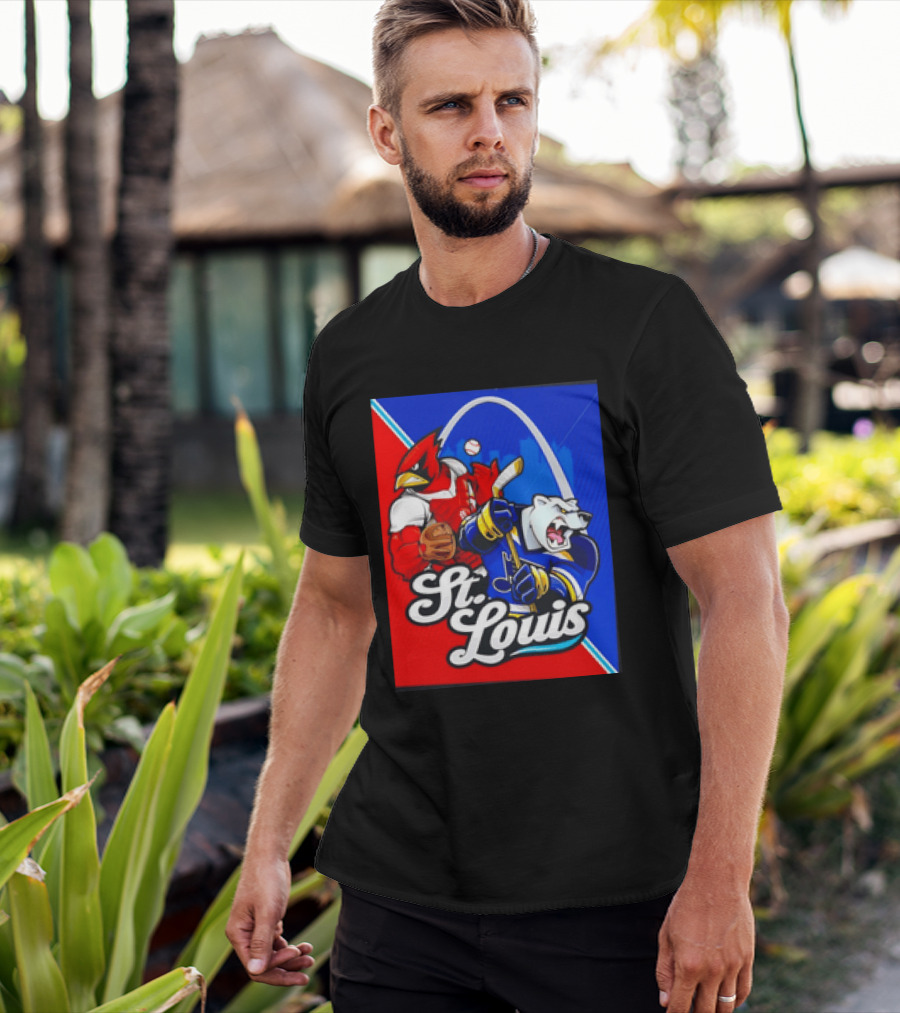 St Louis Cardinals Baseball Blues Hockey Arch Iconic Sports Team Collage T-Shirt
