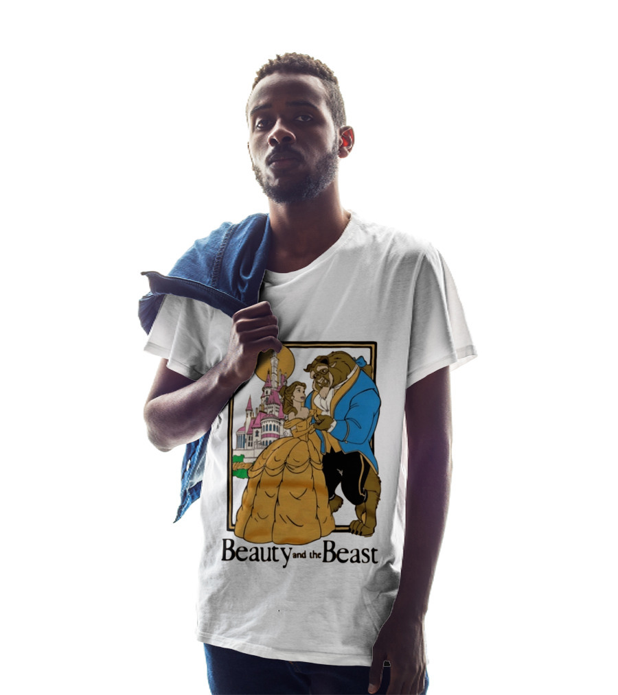 Beauty And The Beast Belle And Beast Dancing In Front Of Castle T-Shirt