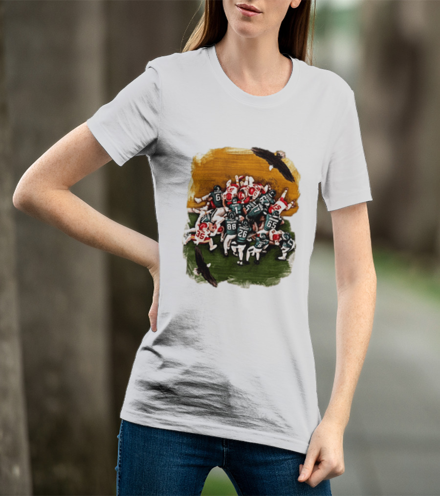 Philadelphia Eagles Tush Push Jalen Hurts Saquon Barkley Jason Kelce Action Play T-Shirt