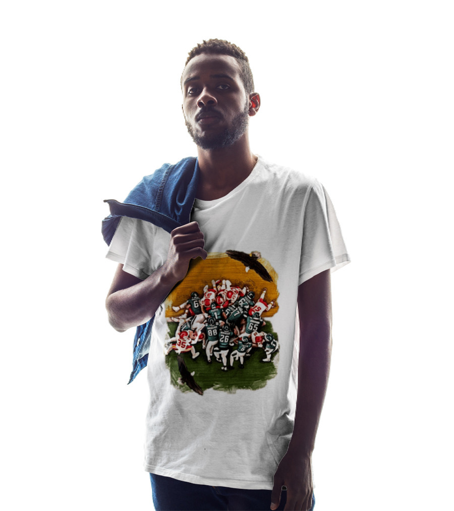 Philadelphia Eagles Tush Push Jalen Hurts Saquon Barkley Jason Kelce Action Play T-Shirt
