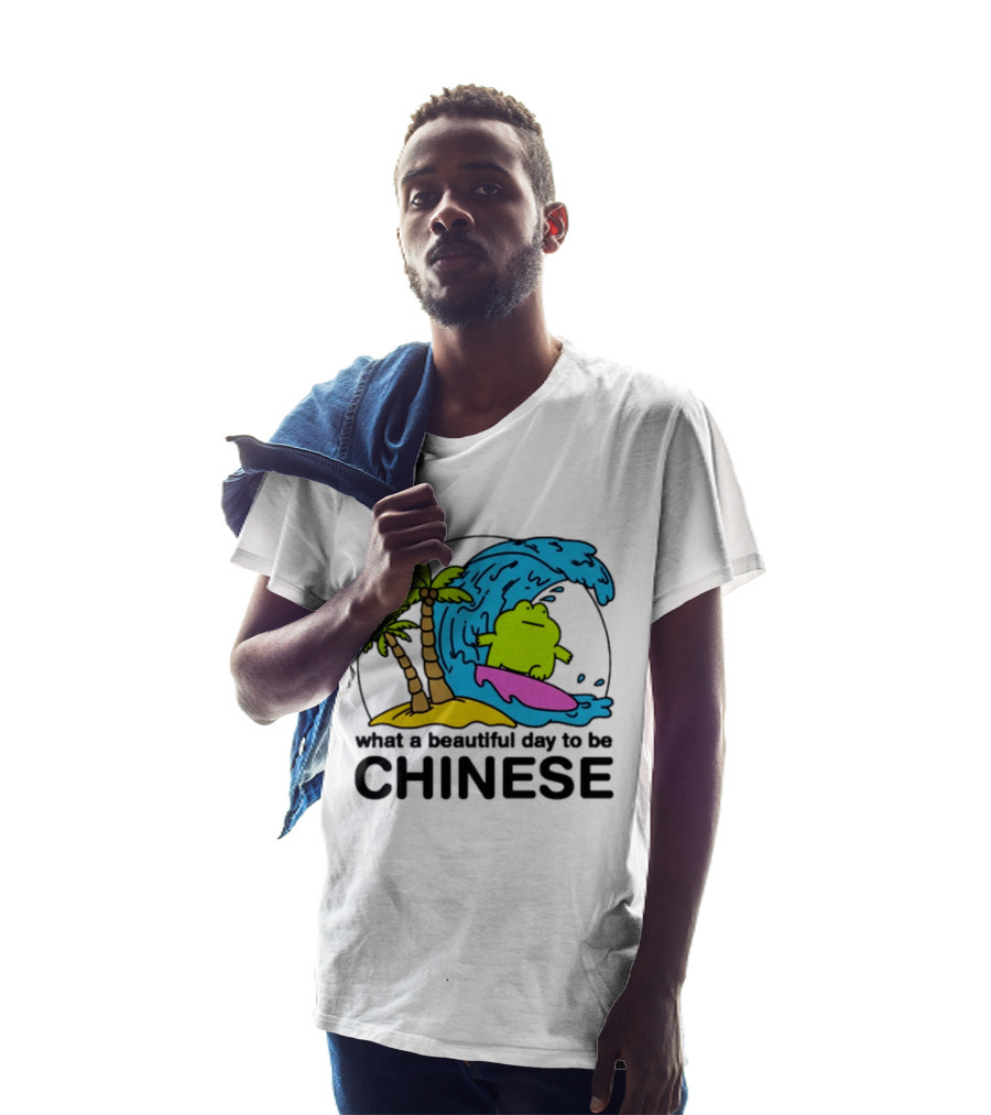 What A Beautiful Day To Be Chinese Surfing Frog With Palm Trees And Waves T-Shirt