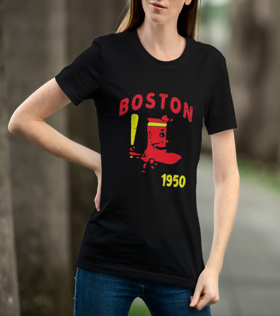 Boston 1950 Baseball Player Boot And Bat T-Shirt