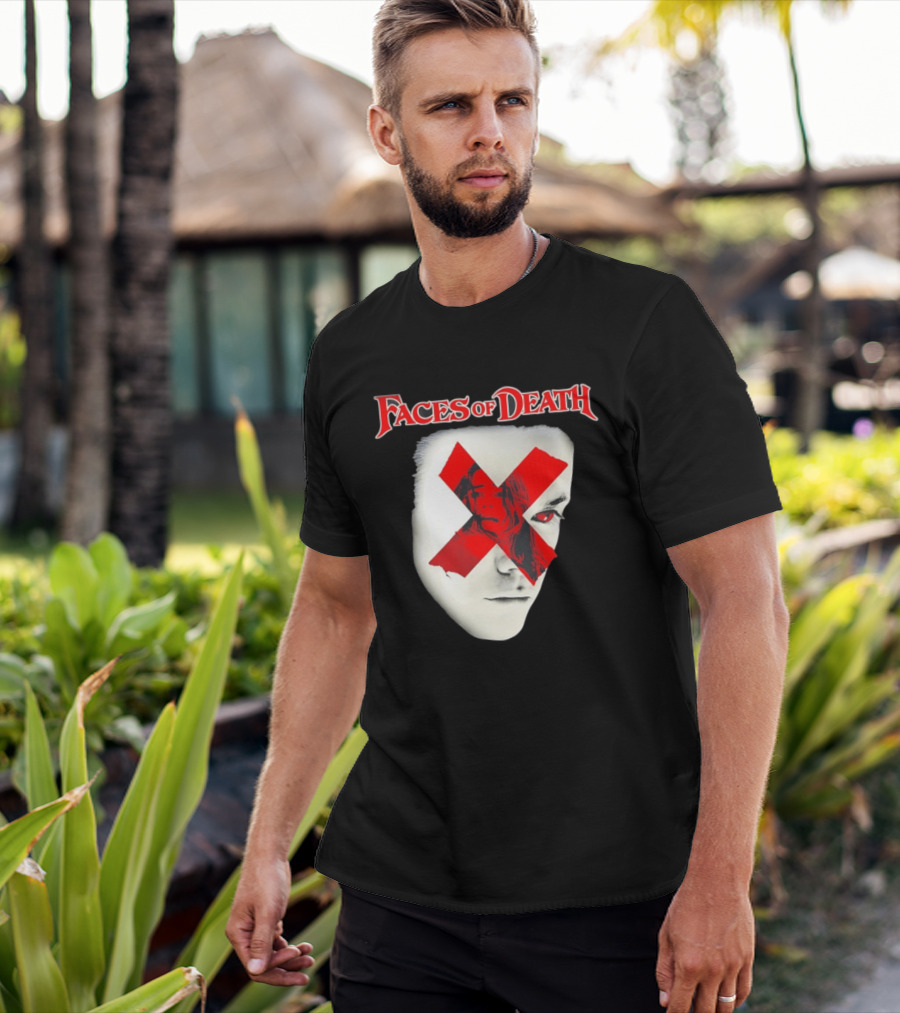 Faces Of Death Horror Movie Red X Iconic Scream Mask T-Shirt