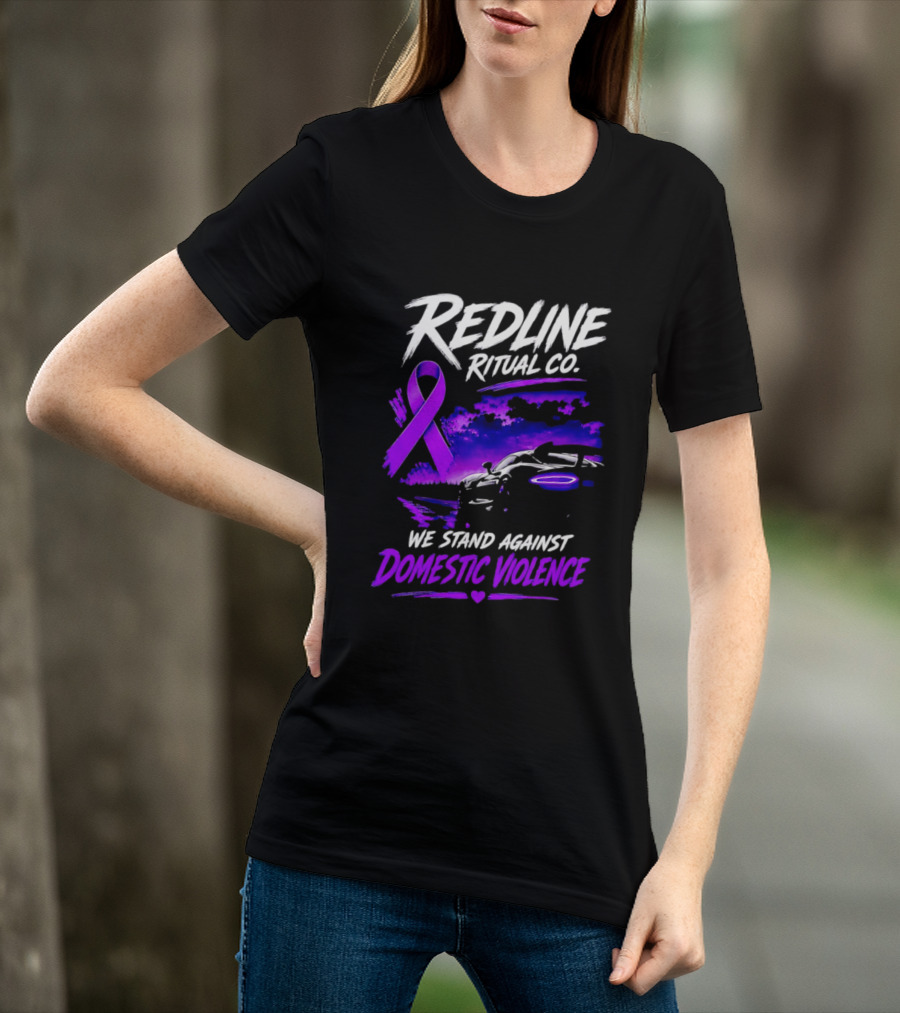 Redline Ritual Co Purple Ribbon We Stand Against Domestic Violence T-Shirt
