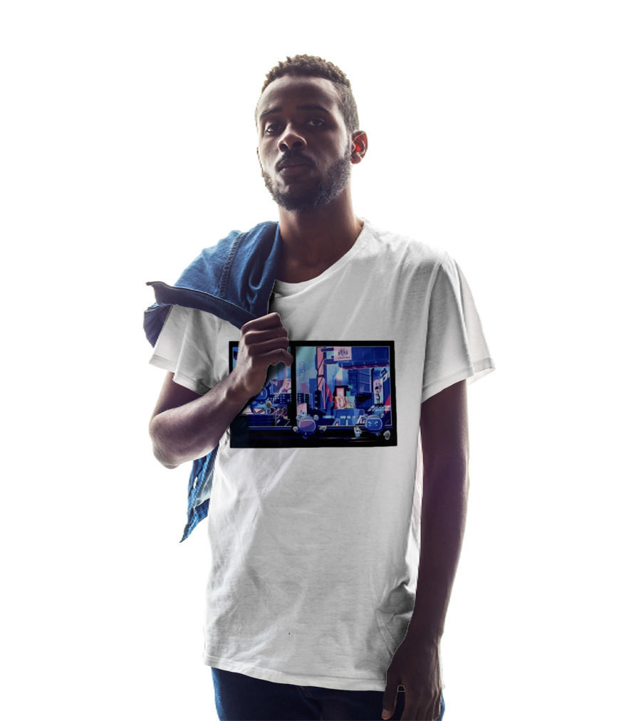 Lit Bot Apts Robots Futuristic City Skyline Pixel T-Shirt