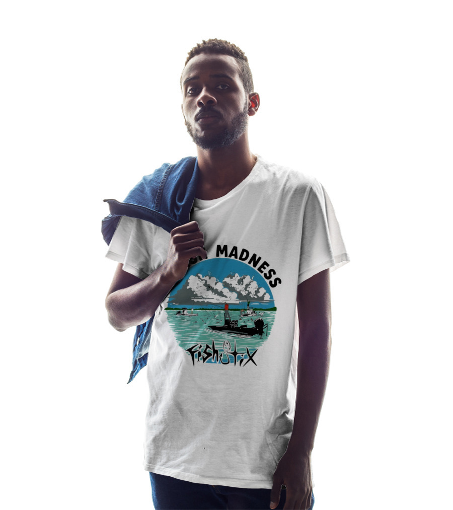 Marsh Madness Fishstix Boat Fishing Scene T-Shirt