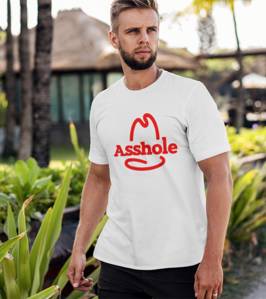 Asshole Cowboy Hat Red Outline Minimalist T-Shirt