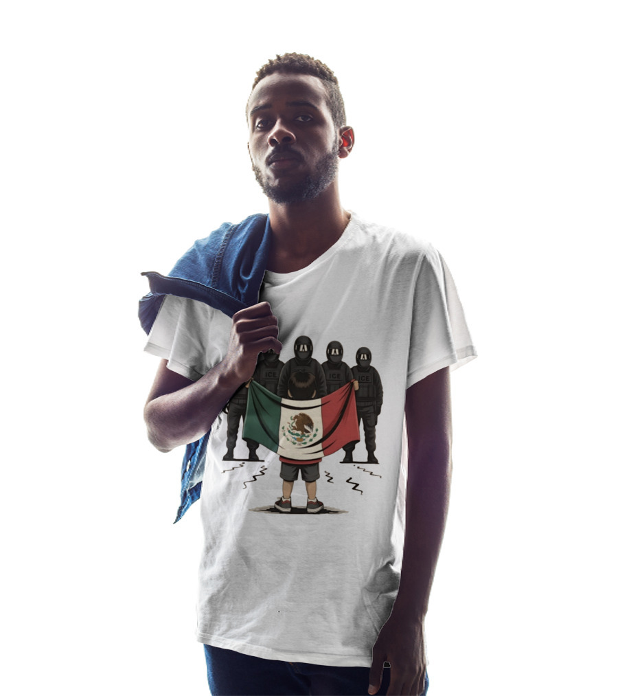 Mexican Flag Held By Kid Facing ICE Tactical Officers T-Shirt