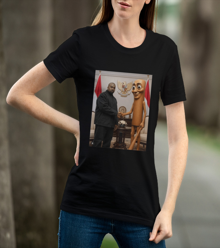 Kanye West And Indonesian Sahur Shaking Hand With Tung Tung Baton In Presidential Setting T-Shirt