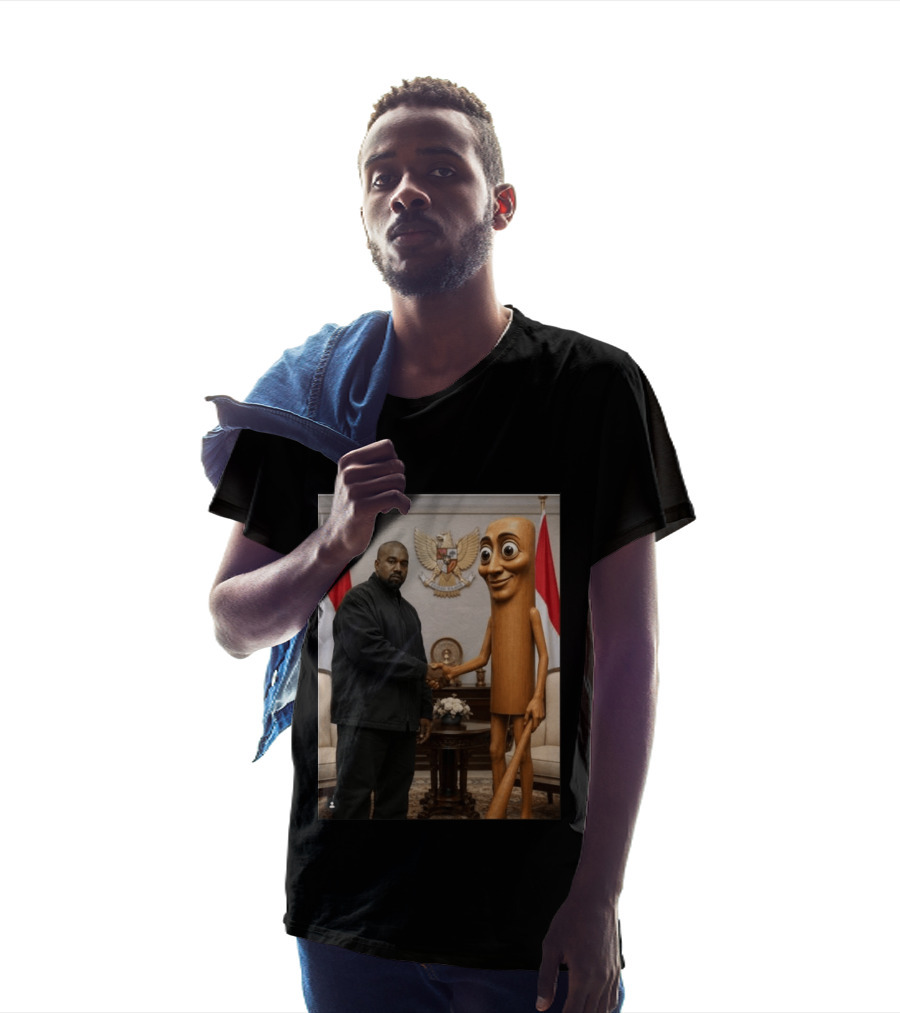 Kanye West And Indonesian Sahur Shaking Hand With Tung Tung Baton In Presidential Setting T-Shirt