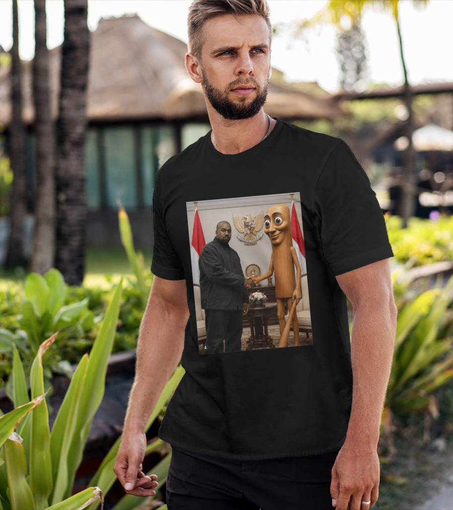 Kanye West And Indonesian Sahur Shaking Hand With Tung Tung Baton In Presidential Setting T-Shirt