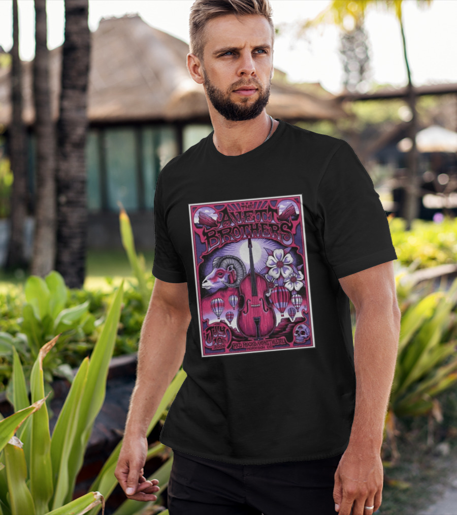 The Avett Brothers Red Rocks Amphitheatre Jul 10 2026 Morrison CO Hot Air Balloons Ram Violin Skull Art Flowers T-Shirt