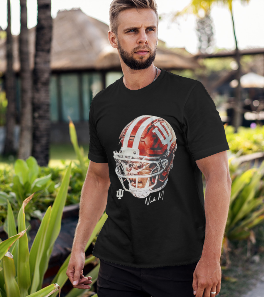 Nick Marsh Indiana University Football Helmet IU Iconic Red And White T-Shirt