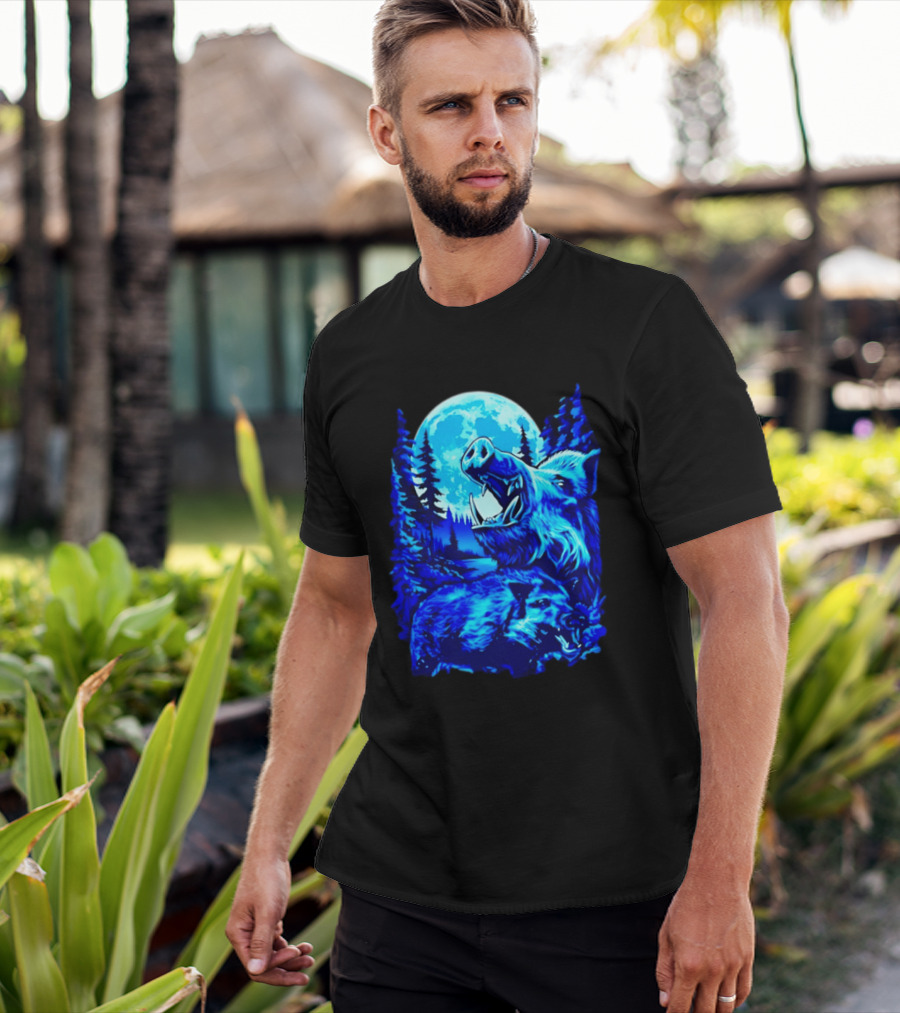 Wild Boar Forest Moonlight Wildlife Night Nature T-Shirt