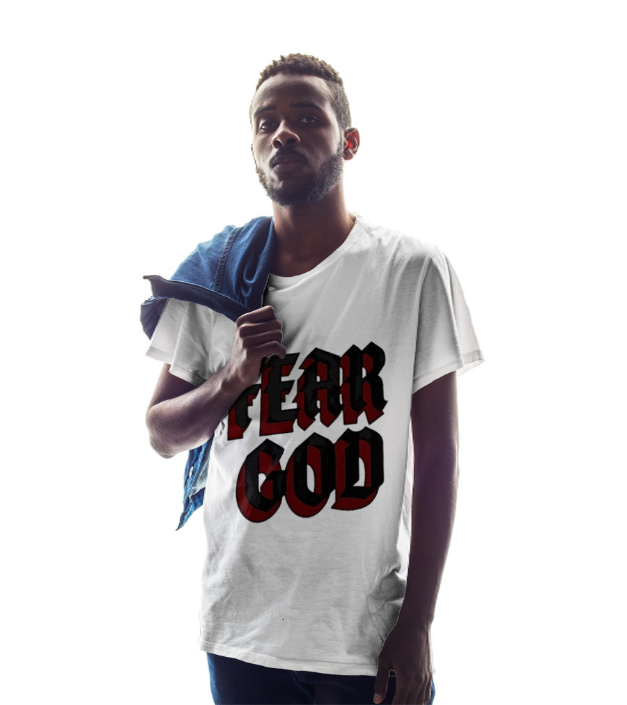 Fear God Script Faith Minimalist Religious Gothic Lettering T-Shirt