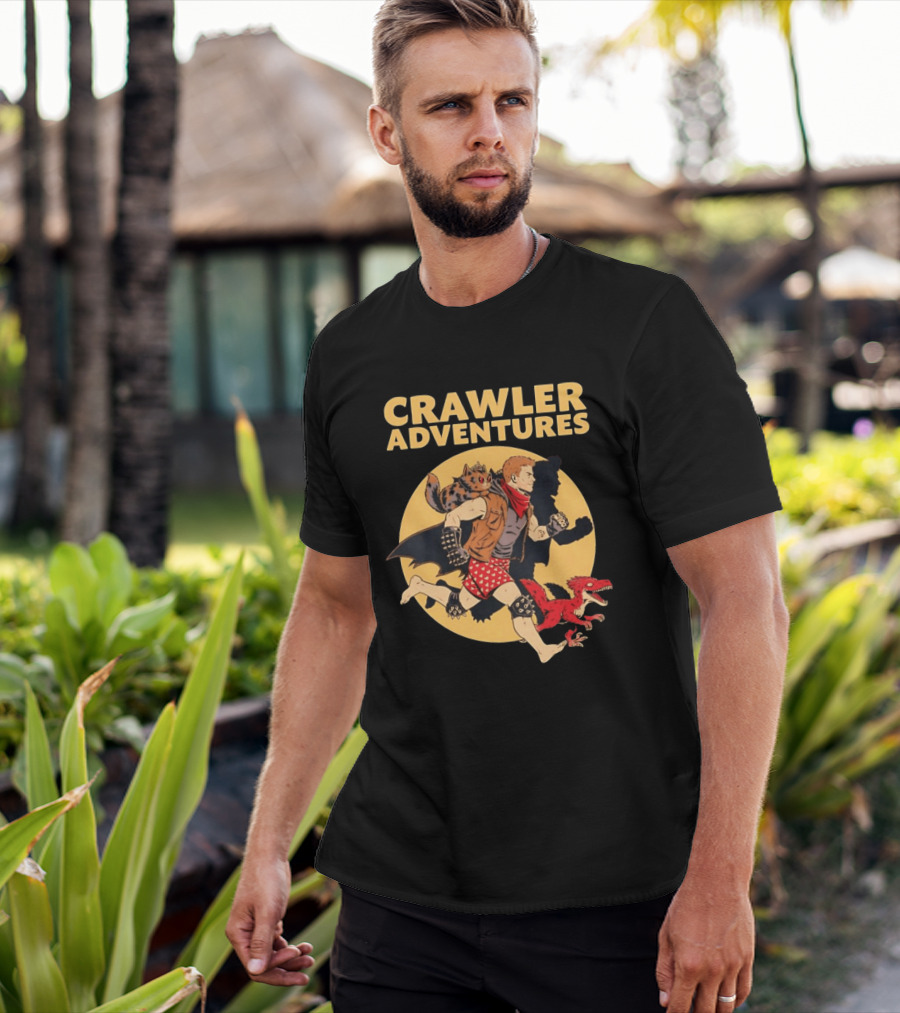 Crawler Adventures Running Man Cat Companion And Raptor T-Shirt