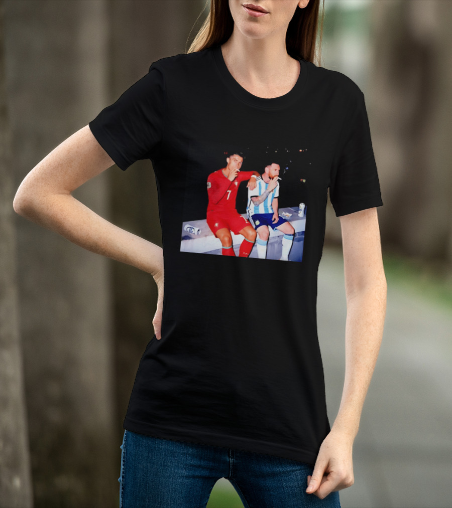 Cristiano Ronaldo Lionel Messi Smoking National Legends T-Shirt
