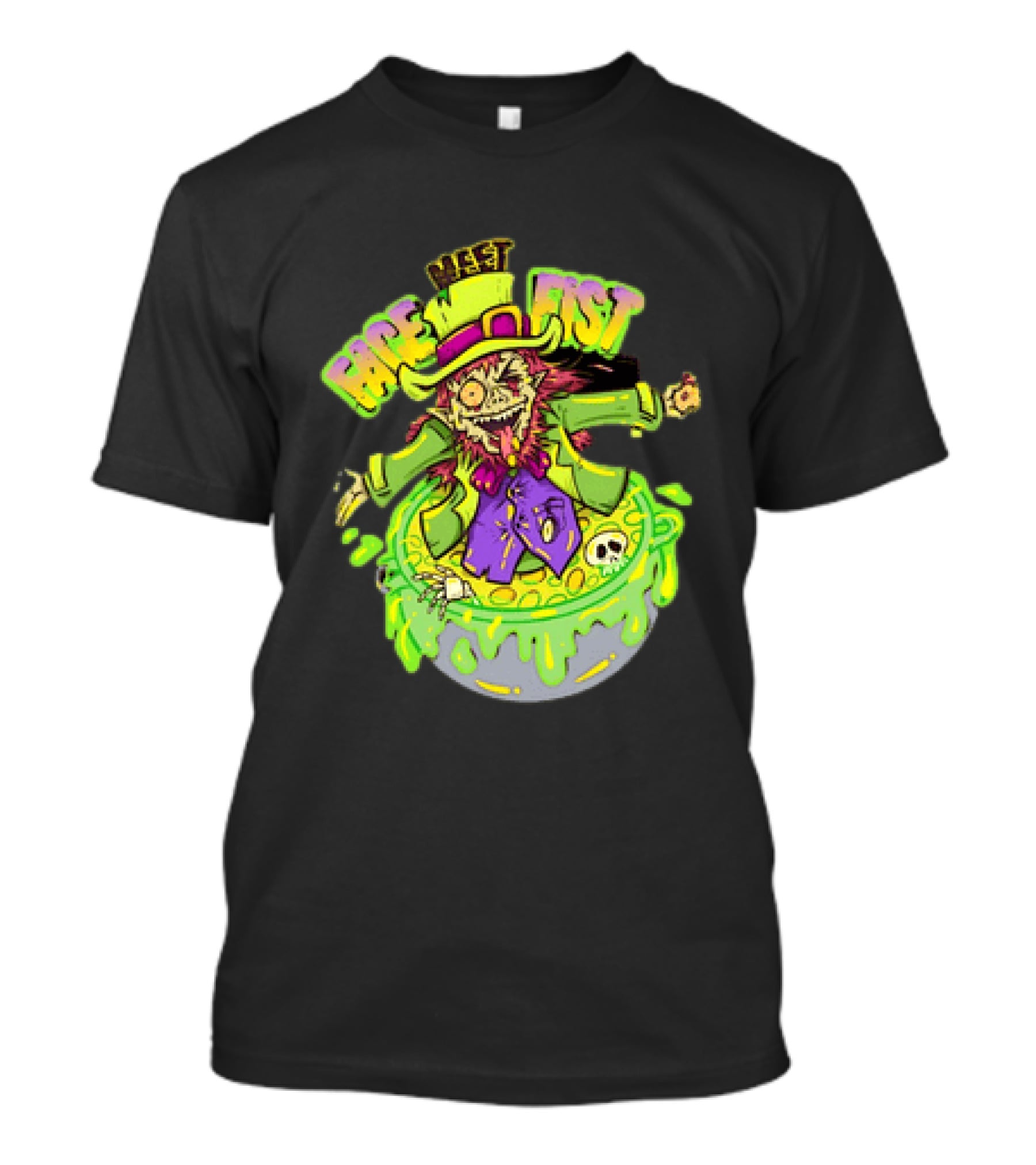 Face Meet Fist Leprechaun St Patrick's Day Cauldron Green Slime Skull T-Shirt