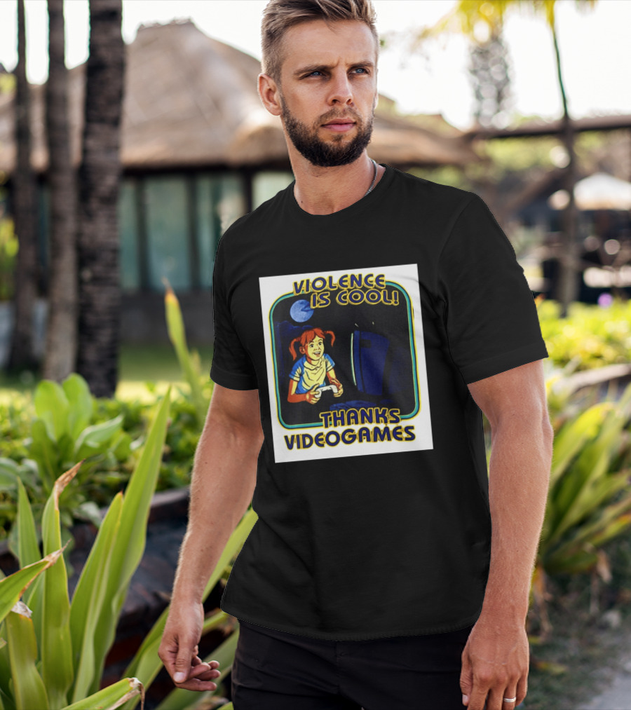 Violence Is Cool Thanks Videogames Retro Gamer Girl Controller Moon T-Shirt