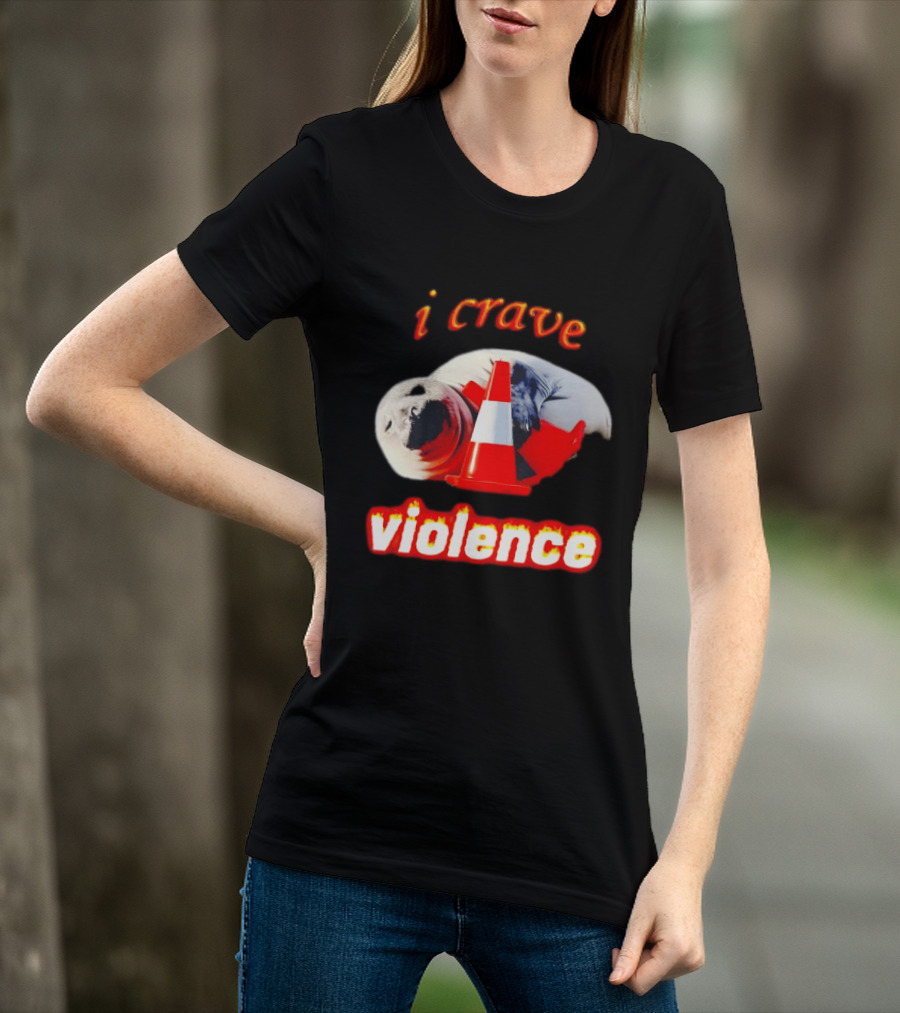 Seal With Traffic Cone I Crave Violence T-Shirt