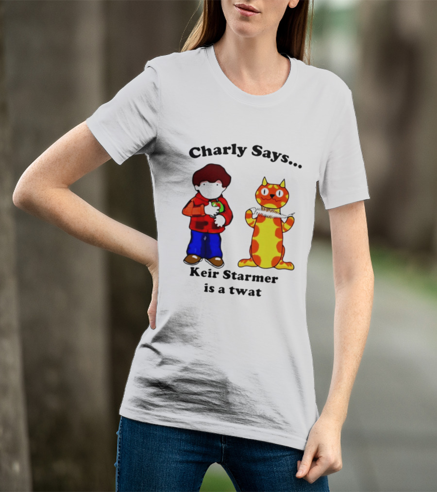 Charly Says Keir Starmer Is A Twat Comic Retro Style Cat And Kid T-Shirt