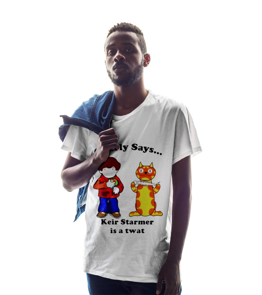 Charly Says Keir Starmer Is A Twat Comic Retro Style Cat And Kid T-Shirt