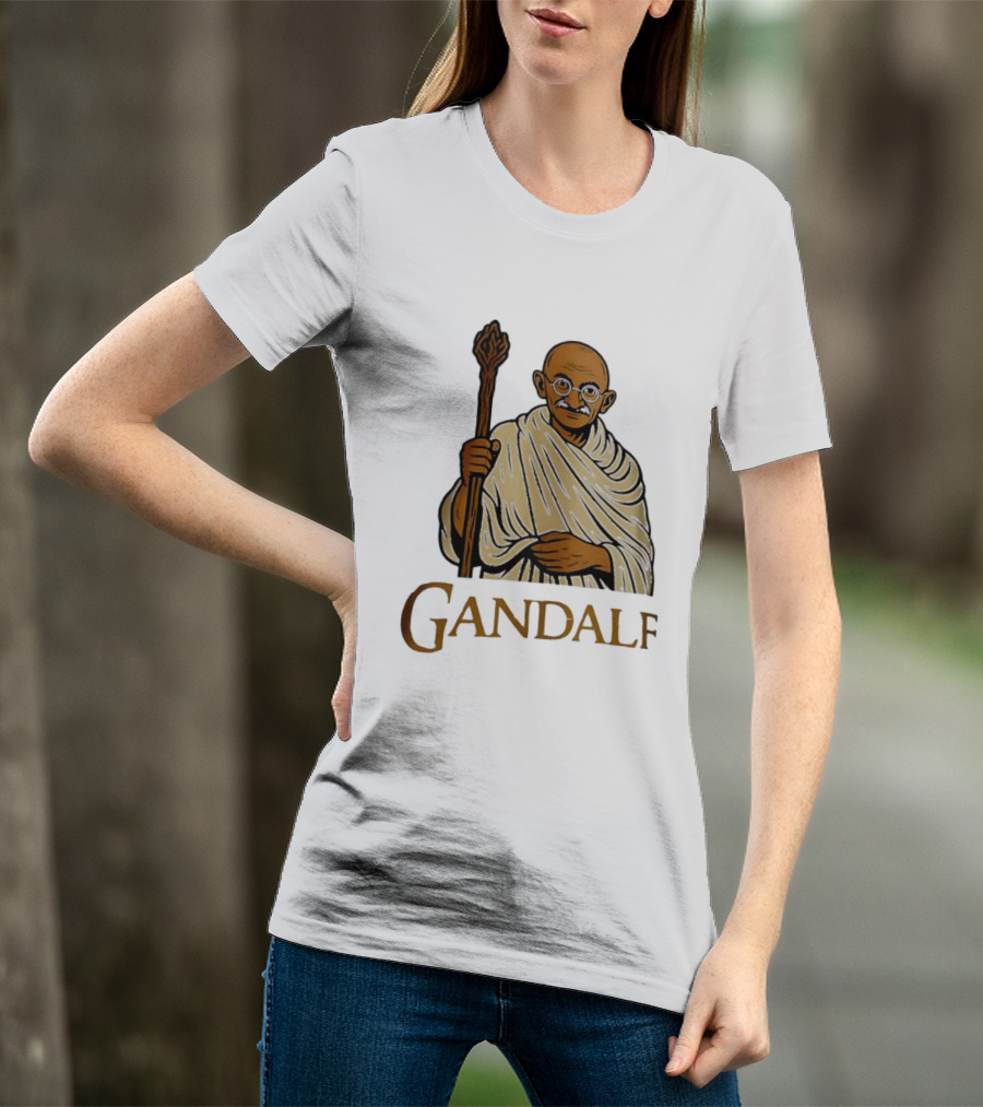 Mahatma Gandhi Gandalf Wizard Staff T-Shirt