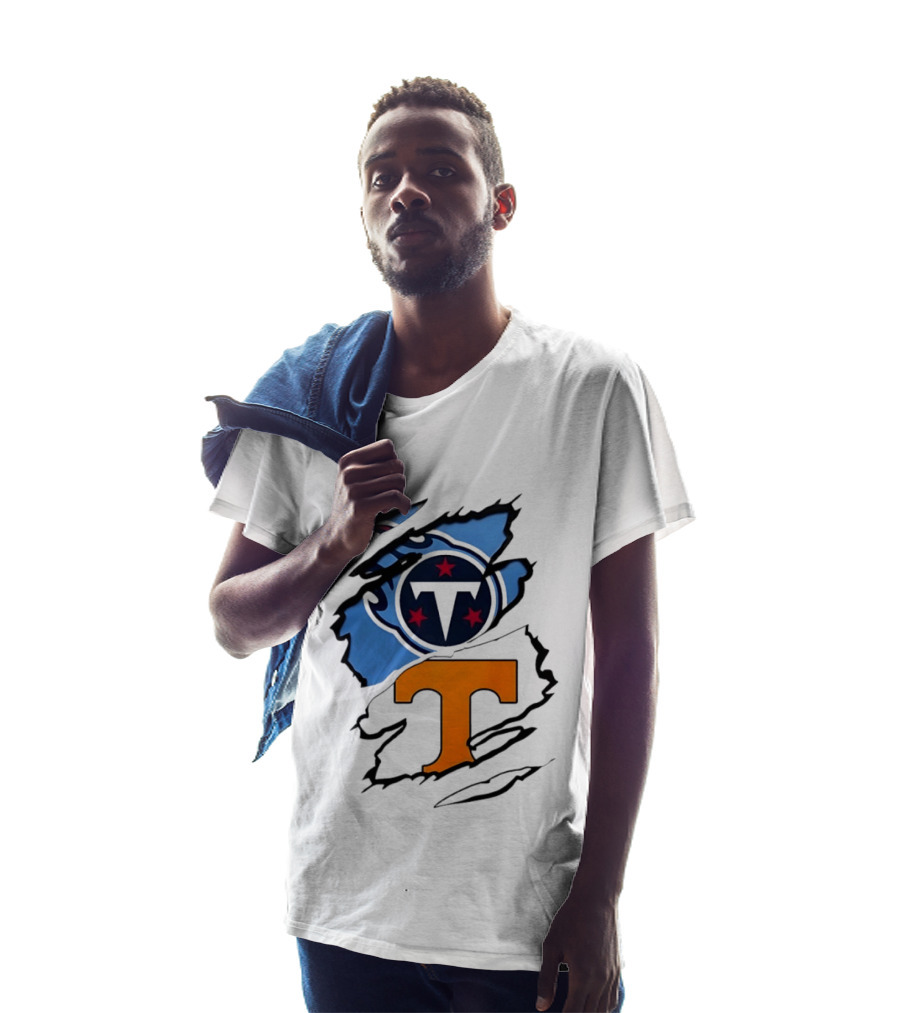 TN State Pride Torn Tennessee Titans Volunteers T-Shirt