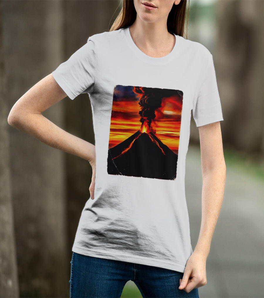 Volcanic Eruption Sunset Landscape Volcano Erupting At Dusk T-Shirt