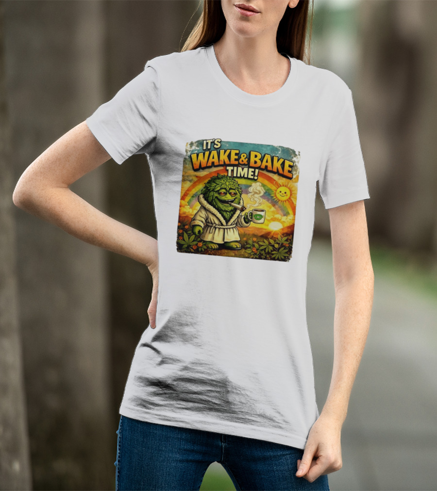 It's Wake And Bake Time Chief Greenbud Smoking Rainbow Sun Cannabis T-Shirt
