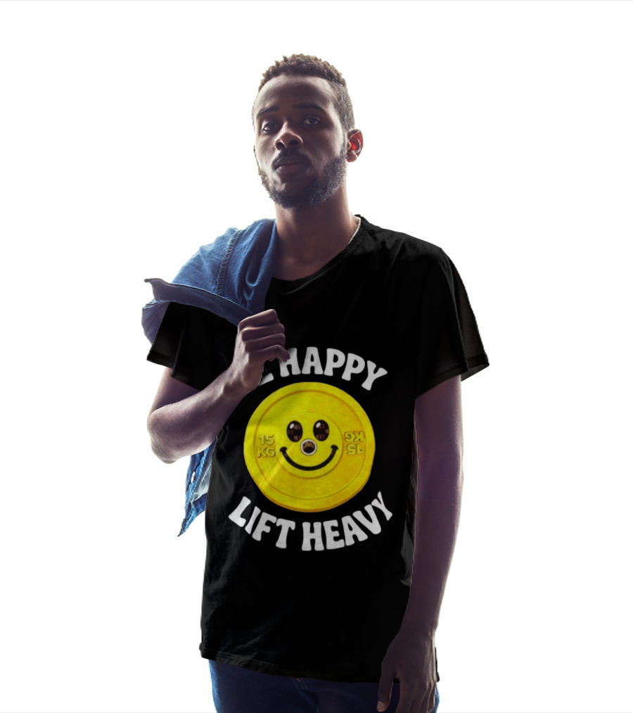 Be Happy Lift Heavy 15 KG Smiley Weight Plate T-Shirt