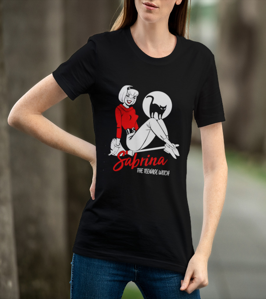 Sabrina The Teenage Witch Salem Cat Vintage Style Broomstick T-Shirt