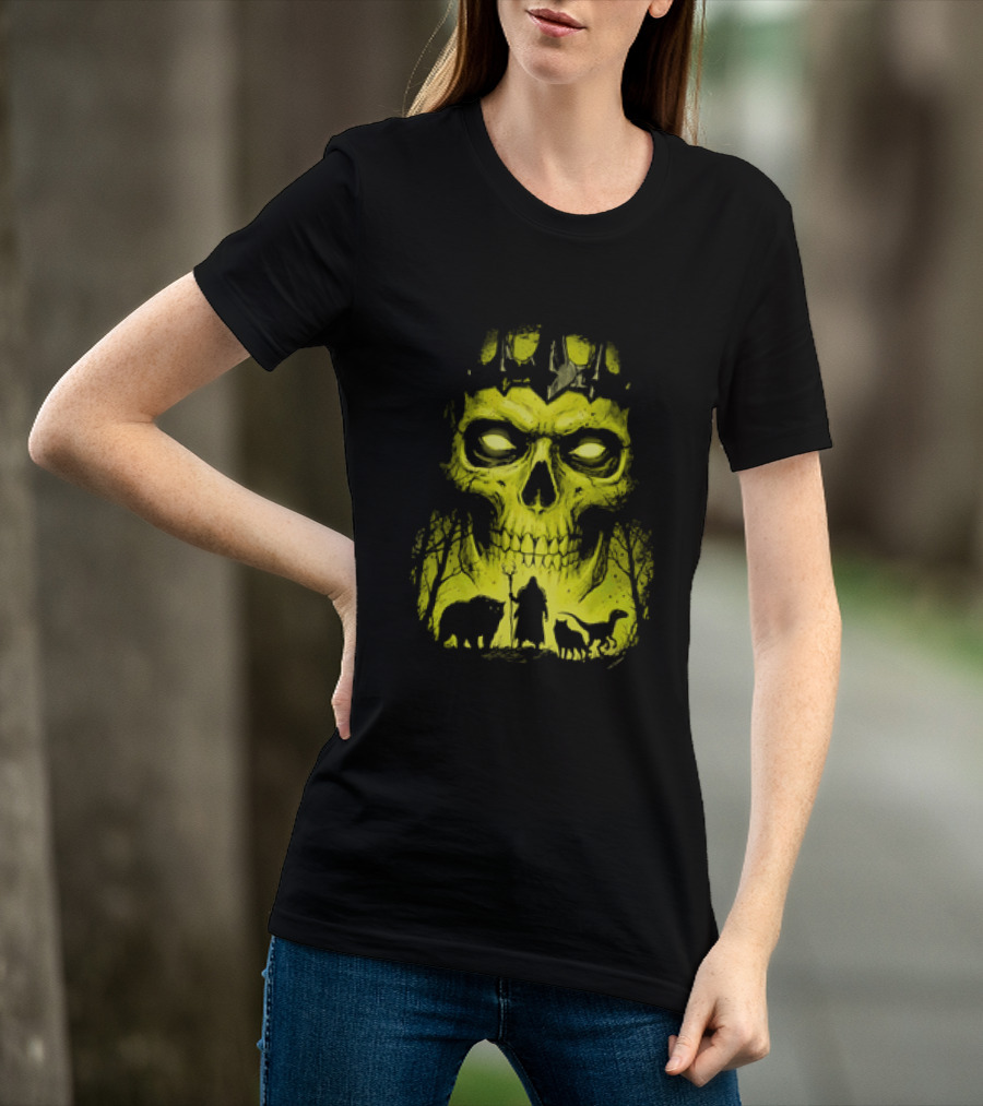 Lych Vs Druid Fantasy Dark Necromancer Skull T-Shirt