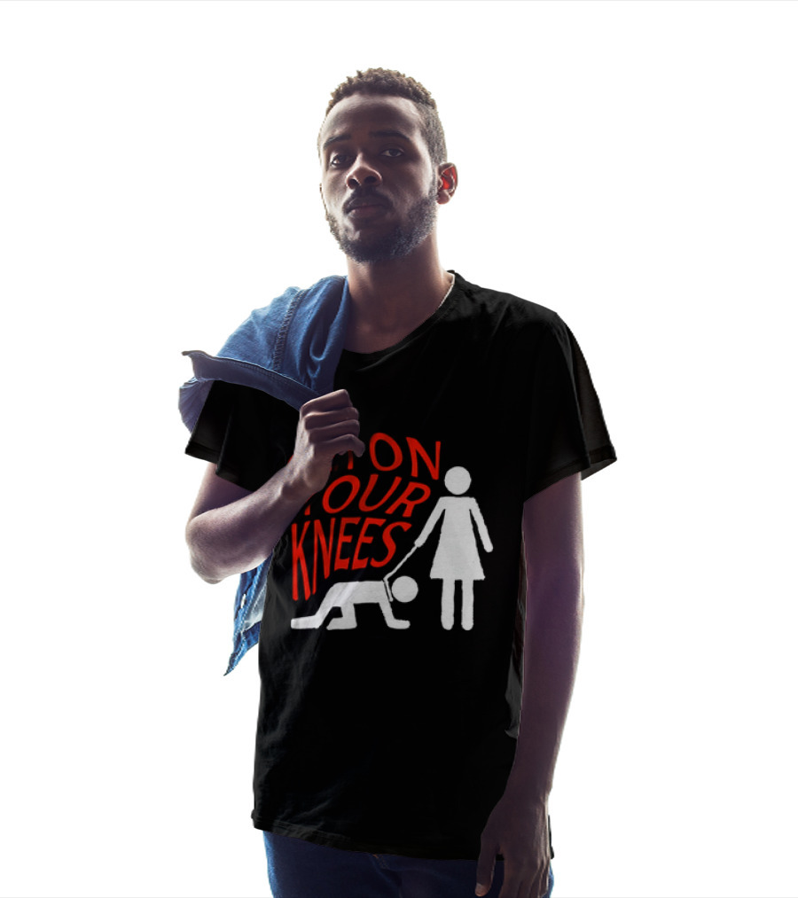 Get On Your Knees Text With Stick Figure T-Shirt