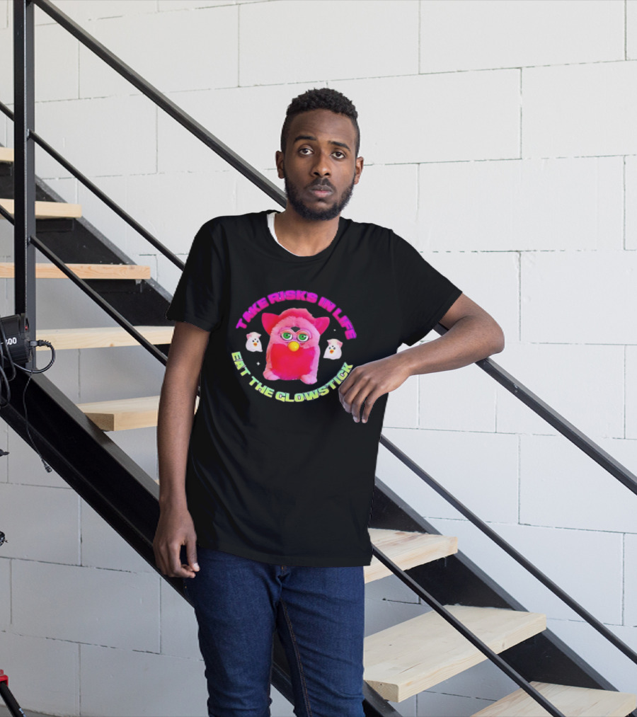 Pink Furby Take Risks In Life Eat The Glowstick Vibrant Retro Toy Aesthetic T-Shirt