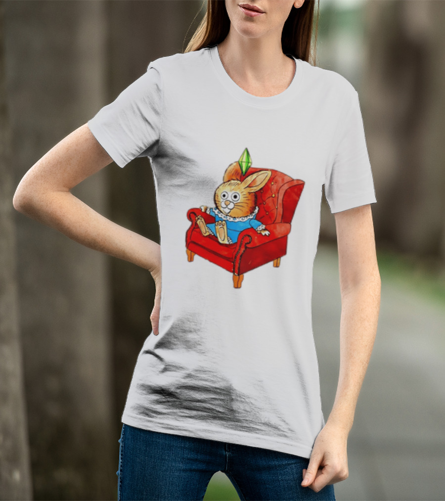 Rabbit They're Turning Me Into A Data Center Tomorrow Green Plumbob Red Couch Blue Dress T-Shirt